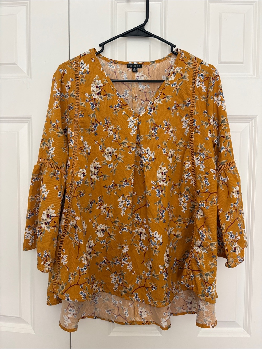 Floral V-Neck Tunic Top in Mustard